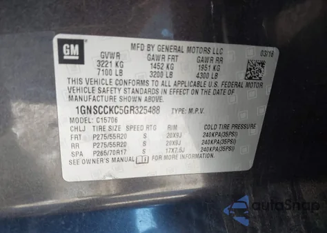 2016 Chevrolet Tahoe Ltz из США, поврежденный, VIN 1GNSCCKC5GR325488